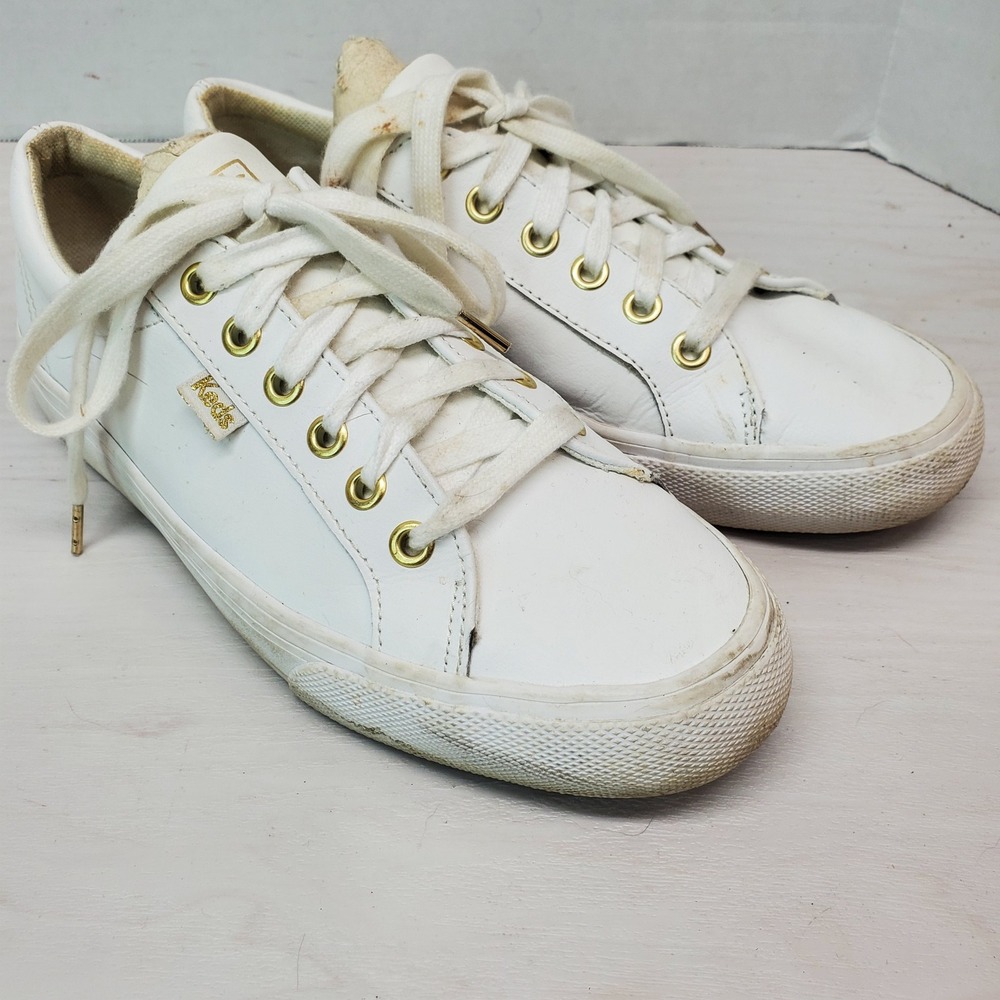 Keds Womens White‎ Leather Low Top Lace Up Sneakers Shoes Size 7 Gold Accents - Picture 5 of 15